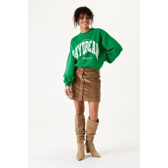 NWT GARCIA Kelly Green DAYDREAM Varsity Crewneck Sweater - Picture 1 of 6